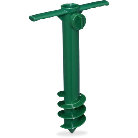 Relaxdays Puntale Reggi Ombrellone e Stendini, Trivella a Vite, Infilare e Avvitare, Aste fino a 19-32 mm, Verde