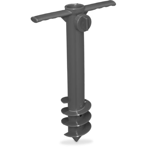 Relaxdays Puntale Reggi Ombrellone, Trivella a Vite, da Avvitare, per Aste da Ø 19-32 mm, Spiaggia, in Plastica, Grigio