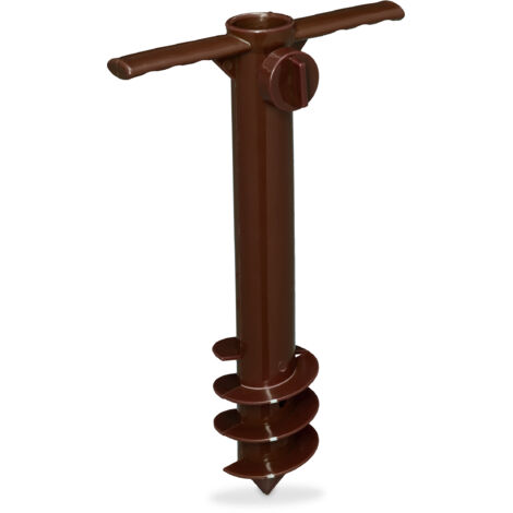 Relaxdays Puntale Reggiombrellone e Stendini, Trivella a Vite, Infilare e Avvitare, Aste: 19-32 mm, Plastica, Marrone