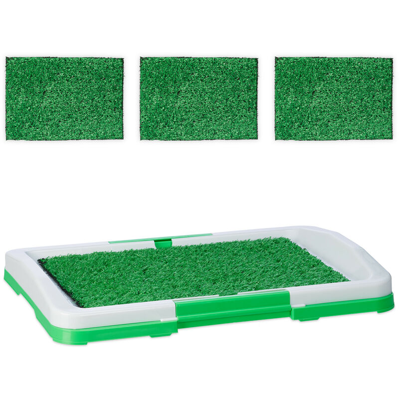Relaxdays - Puppy Litter Tray, Dog, Toilet, Indoor & Outdoor, 4x Grass Mats, Hxwxd, 5.5 X 45.5 X 33, Plastic, White/green