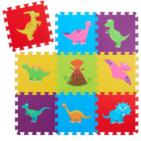 Relaxdays Puzzlematte, 3 x 3 Baby Spielmatte, Dinosaurier, Krabbelmatte, BPA-freier Schaumstoff, Kindermatte, bunt