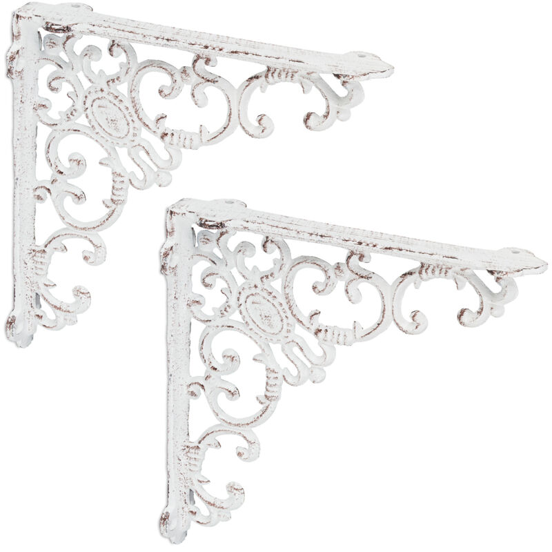 Querre étagère murale, lot de 4, ancien, support en fonte de fer, ornements baroques,HxLxP : 21,5x4x21,5 cm, blanc