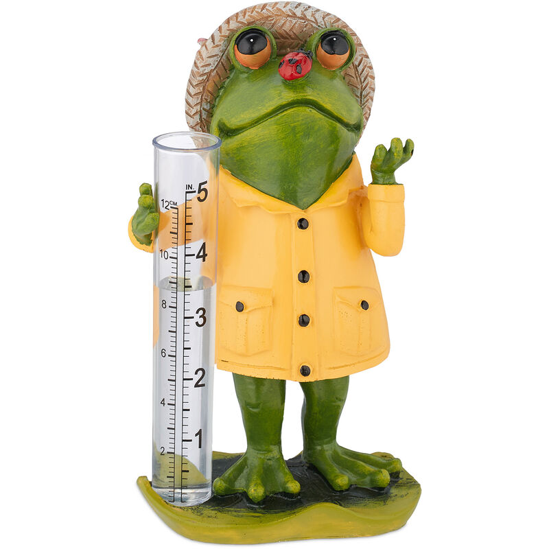 Relaxdays Rain Gauge Frog, Weatherproof, Indicator, H x W x D: 19 x 10.5 x 8 cm, Garden Decoration, Multicoloured