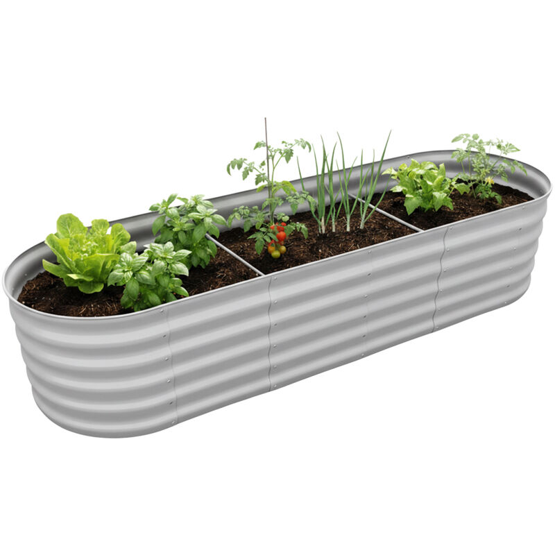 Relaxdays Galvanised Raised Bed, Half-round Planter, Flowers, Plants & Veg, Hxwxd, 45 X 240 X 60 Cm, Light Grey