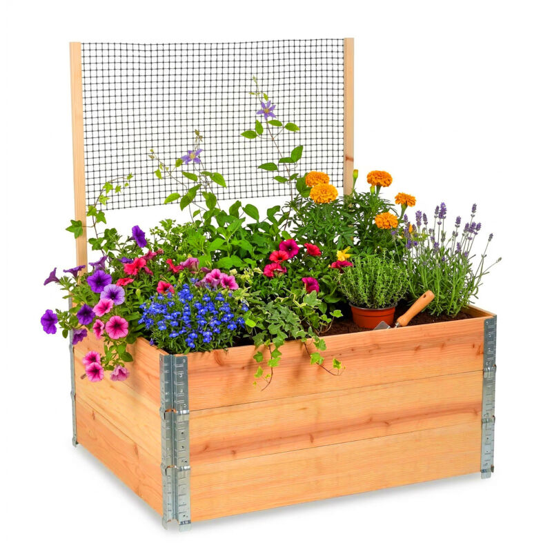 Relaxdays Raised Bed With Trellis, Modular, Pine, For Climbing Plants, Planter Box, Hxwxd 118x120x80 Cm, Garden, Natural