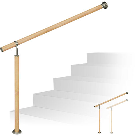 Relaxdays Rampe d’escalier, intérieur et extérieur, diamètre de 42 mm, 80 cm de haut, effet bois, aluminium, acier, brun