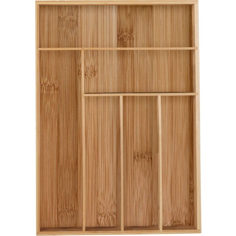 Relaxdays Range-couvert, 6 compartiments, bambou, organiseur de tiroir pour ustensiles, HxLxP 5 x 30,5 x 43 cm, nature