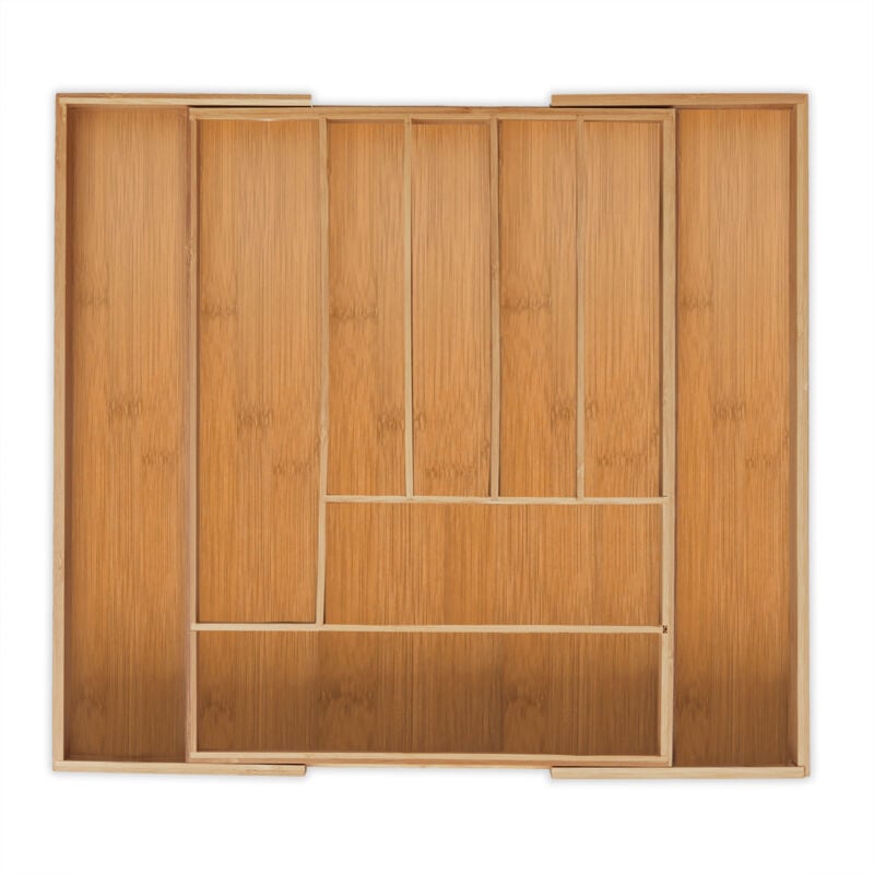 Relaxdays - Range-couvert, bambou, extensible, organiseur de tiroir, 7 à 9 compartiments, hlp 5x49,5x44,5 cm, nature