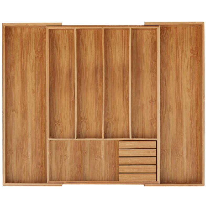 Range-couvert, bambou, extensible, organiseur pour tiroir, séparateur, hlp 5x55x44,5 cm, nature - Relaxdays