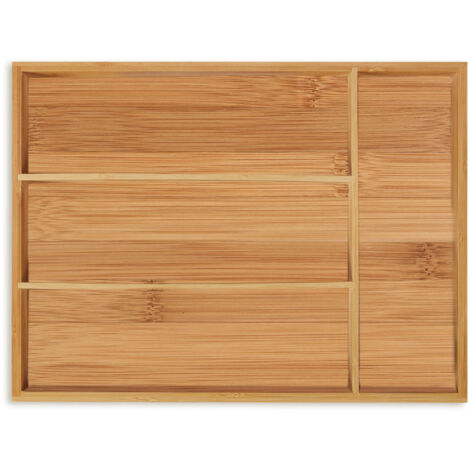 Relaxdays – Range-couvert en bambou 4 compartiments – Dimensions HxLxP 5 x 26 x 35,5 cm – Organisateur de tiroir pour cuisine – Design naturel