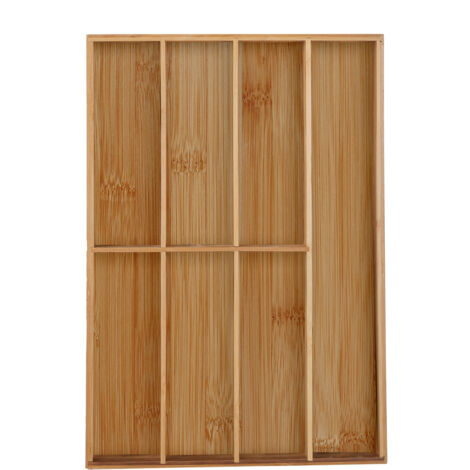 Relaxdays – Range-couvert en bambou 7 compartiments – Dimensions H 4,5 x L 30,5 x P 44,5 cm – Rangement pour ustensiles de cuisine et bureau