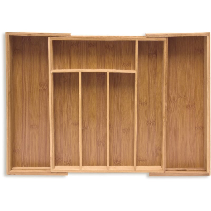 Range-couvert, extensible, organiseur de tiroir haut en bambou, 6,5 x 38 x 35,5 cm, rangement cuisine, nature - Relaxdays