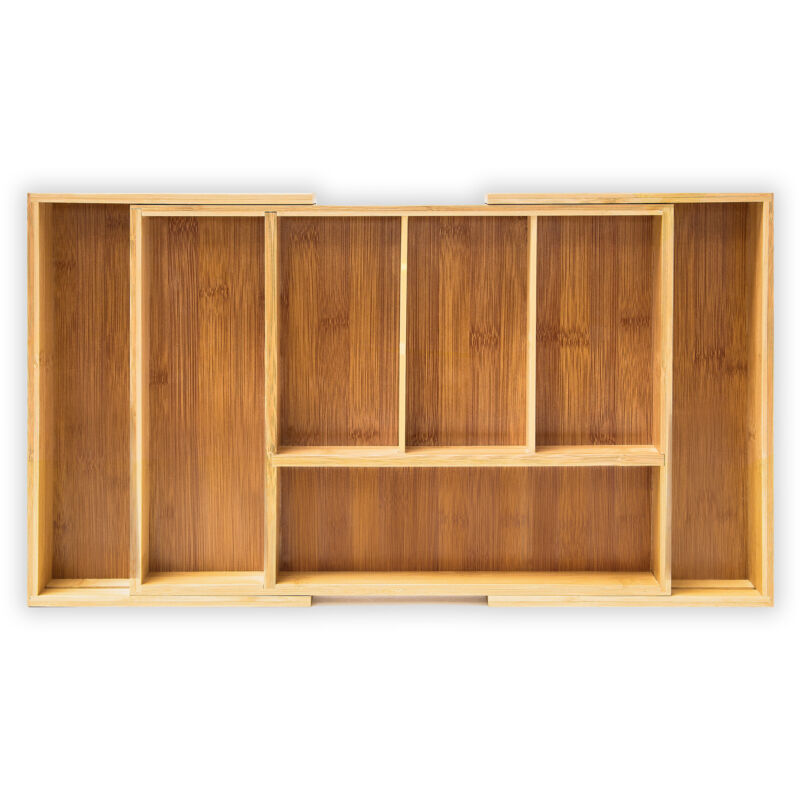 Range-Couverts ajustable organiseur de tiroir extensible HxlxP : 5 x 48,5 x 28 cm 5 à 7 compartiments en Bambou, Nature - Relaxdays