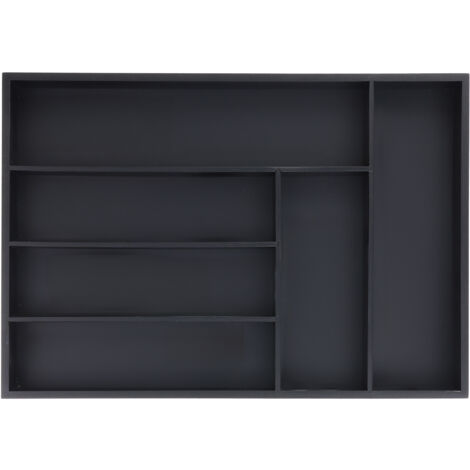 Relaxdays – Range-couverts en bambou noir 6 compartiments – Dimensions H 5 x L 43 x P 30,5 cm – Organiseur de tiroir pour ustensiles de cuisine