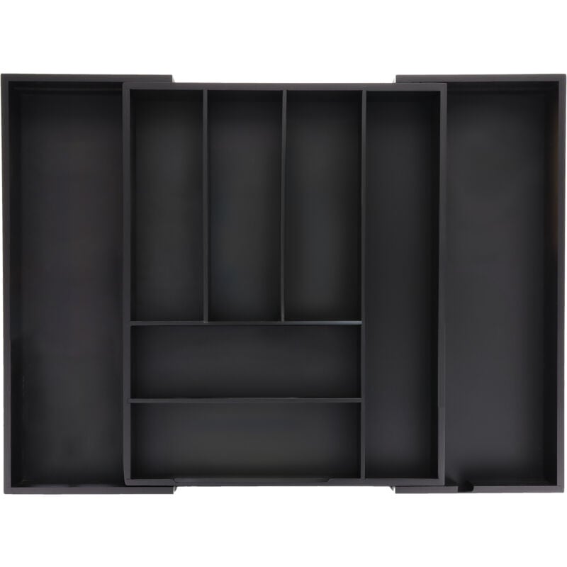 Relaxdays Range-couverts extensible, bambou, H x L x P: env. 6,5 x 35-58 x 43,5 cm, 6-8 compartiments, pour tiroir, noir