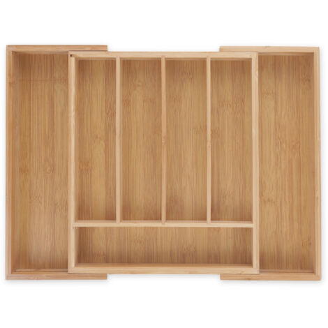 Relaxdays – Range-couverts en bambou extensible 5 à 7 compartiments – Largeur réglable 31,5 à 49 cm – Résistant à l'humidité pour cuisine et salle de bain
