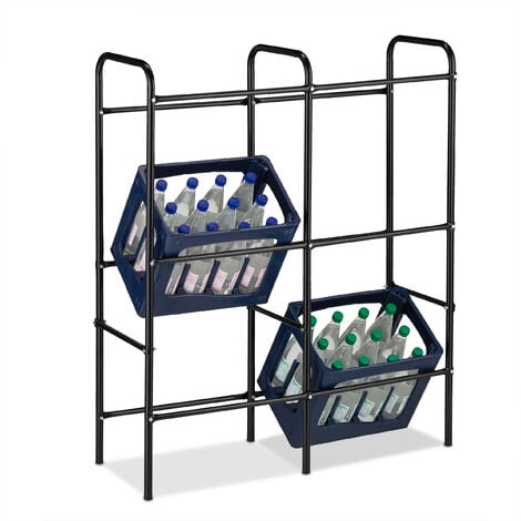 Relaxdays Rangement caisses boissons, HxLxP: 116 x 95 x 34 cm, range-bouteilles pour 6 caisses, acier, support, noir