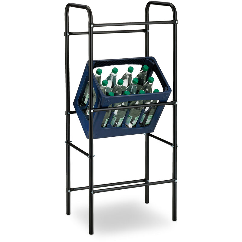 Rangement caisses de boissons, HxLxP: 116 x 50 x 34 cm, étagères pour 3 bacs, acier, support, noir - Relaxdays