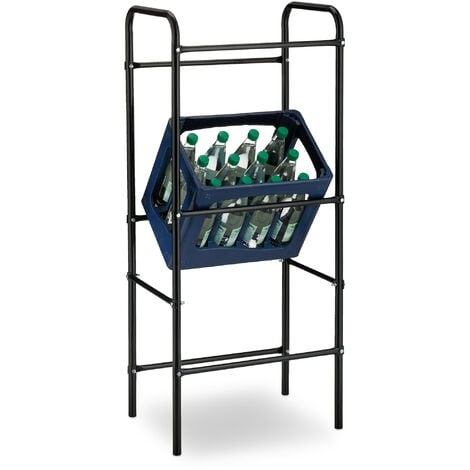 Relaxdays Rangement caisses de boissons, HxLxP: 116 x 50 x 34 cm, étagères pour 3 bacs, acier, support, noir
