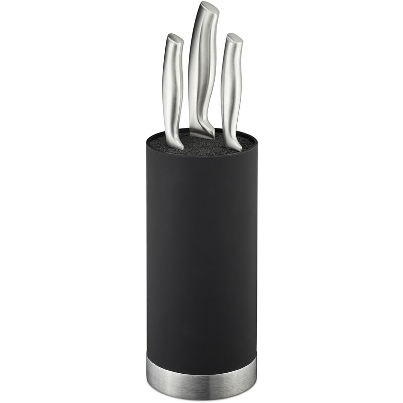 Relaxdays - Rangement couteaux, rond, knife block non garni, avec insert en tiges plastiques, H x D 22 x 11 cm, noir