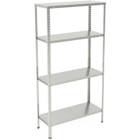 Relaxdays Rangement en métal, 4 niveaux, jusqu’à 160 kg, acier, stockage pour le garage, HxLxP : 150x75x30 cm, argenté