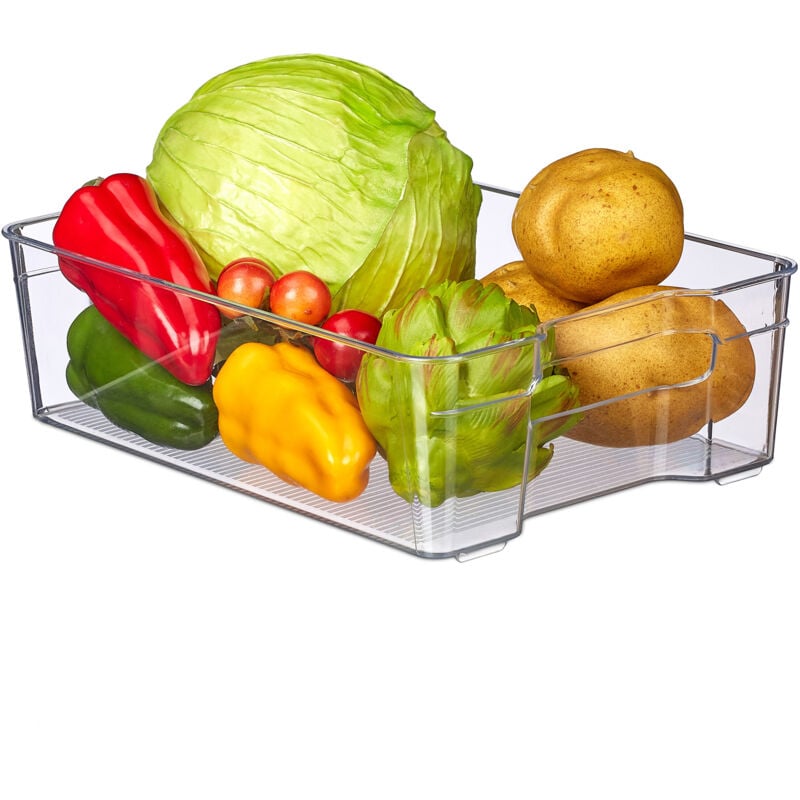 Rangement frigo, lot de 2, organisateur cuisine, aliments, hlp 9 x 21,5 x 32 cm, boîte avec poignées, bac, transparent