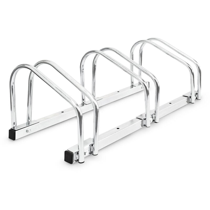 Relaxdays - 2x Râteliers 3 vélos Acier chromé Fixation sol mur Support de rangement bicyclettes, argenté