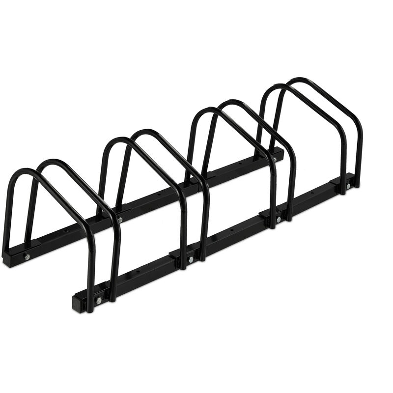 Relaxdays Râtelier pour 4 vélos, jusqu'à 60 mm de largeur de pneu, en métal, pour garer, support à poser au sol, noir