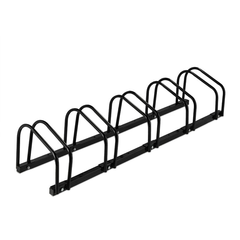 Râtelier pour 5 vélos, jusqu'à 60 mm de largeur de pneu, en métal, pour garer, support à poser au sol, noir - Relaxdays