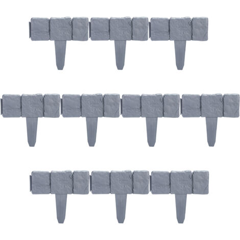 Relaxdays Recinzione da Giardino, Set da 10 Pareti, Bordure per Aiuole, Aspetto Pietra, in Plastica, HxL 10x25 cm, Verde