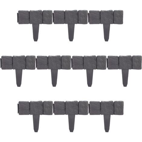 Relaxdays Recinzione da Giardino, Set da 10 Pareti, Bordure per Aiuole Aspetto Pietra, Plastica, HxL 10x25 cm, Antracite