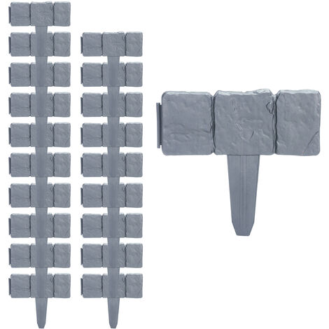 Relaxdays Recinzione da Giardino, Set da 20 Pareti, Bordure per Aiuole, Aspetto Pietra, in Plastica, HxL 10x25 cm, Verde