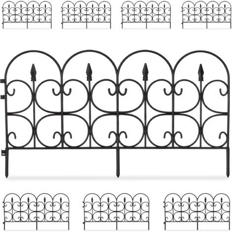 Relaxdays Recinzione per Aiuole in Plastica, H x L: 38 x 69 cm, Set da 8, Recinto Decorativo, Paletti per Giardino, Nero