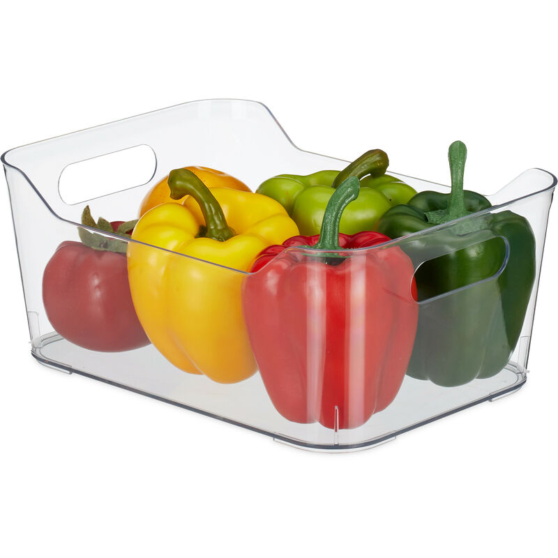 Relaxdays - Refrigerator Organiser, with Handles, Groceries Storage, Washable, hwd: 10.5 x 25 x 18cm, Plastic, Transparent