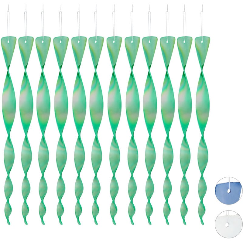 Relaxdays - Lot de 120 répulsifs d'oiseaux spirale, vent, contre pigeons, reflets, balcon et jardin, 40 cm, repousse, vert