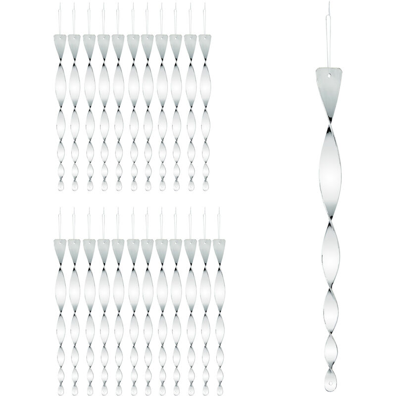 Relaxdays - Lot de 24 répulsifs d'oiseaux spirale, vent, contre pigeons, reflets, balcon et jardin, 40 cm, repousse, argenté