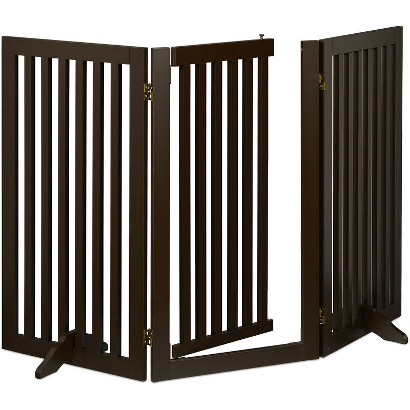 Relaxdays - Retractable Safety Gate with Door, with Feet, Children & Pets, Free-Standing Barrier, HxW: 92x154 cm, Brown