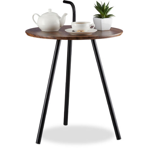 main image of "Relaxdays Retro Side Table with Handle, Magazine Tray with Wooden Look, Coffee Table, Metal Legs, Brown"