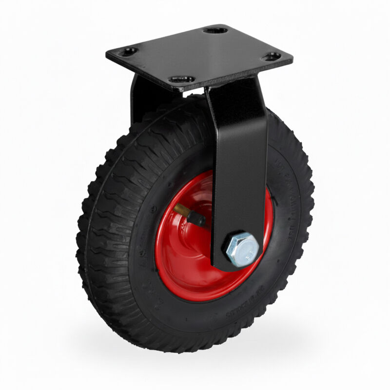 Relaxdays rigid castor, 2.50-4, 120 kg, rubber tyre, steel mounting plate, heavy-duty wheel, black/red