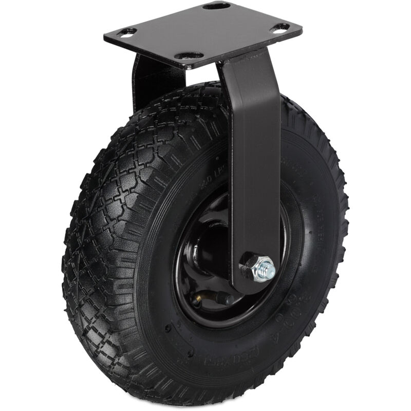 Relaxdays fixed castor 3.00-4, 120 kg load, steel mounting plate, pneumatic heavy-duty wheel, black