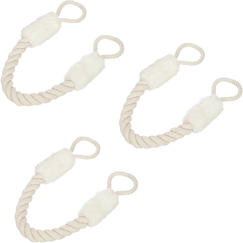 Relaxdays Rope Door Stoppers, Set of 3, 60 cm Long, Handle Blocker, Protection for Kids & Pets, Maritime, Beige/White