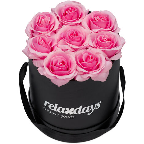 10 Jahre haltbar 4 Rosen Geschenkidee Relaxdays Rosenbox rund dekorative Blumenbox lila stabile Flowerbox schwarz