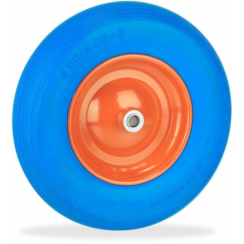 Roue brouette 4.80 4.00-8 pneu rechange caoutchouc increvable jante acier, charge 120 kg, bleu/orange - Relaxdays