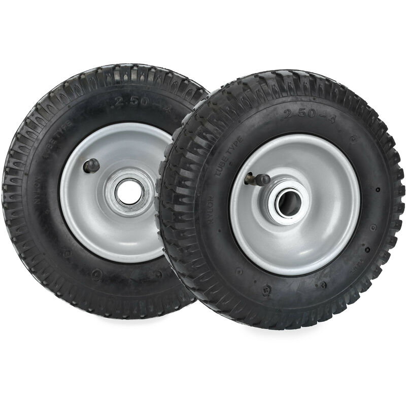 Roue de brouette 2.50-4 en lot de 2, pneumatique, 2PR, charge max. 100 kg, jante acier, noir/argenté - Relaxdays