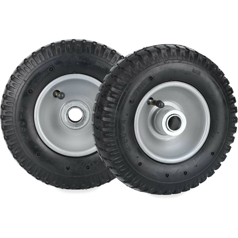 Roue de brouette 2.50-4 en lot de 2, pneumatique, 2PR, charge max. 100 kg, jante acier, noir/argenté - Relaxdays