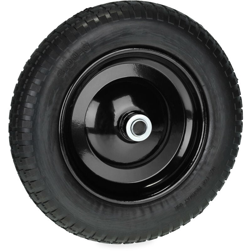 Roue de brouette 3.00-8, pneu en caoutchouc pu, avec jante acier, increvable, charge maximale 80 kg, noire - Relaxdays