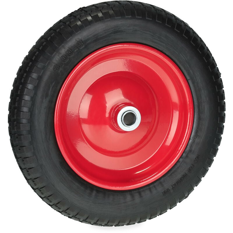 Roue de brouette 3.00-8, pneu en caoutchouc pu, jante acier, increvable, charge maxinmale 80 kg, noir/rouge - Relaxdays