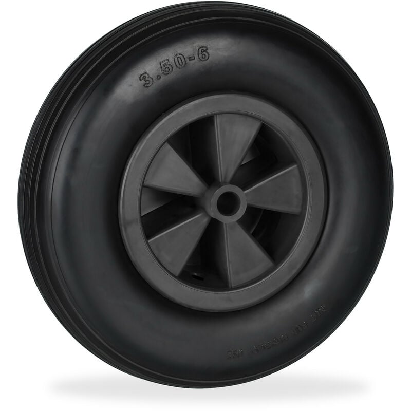 Roue de brouette 3.50-6, caoutchouc pu, acier jante pp, increvable, charge maximale : 100 kg, noire - Relaxdays