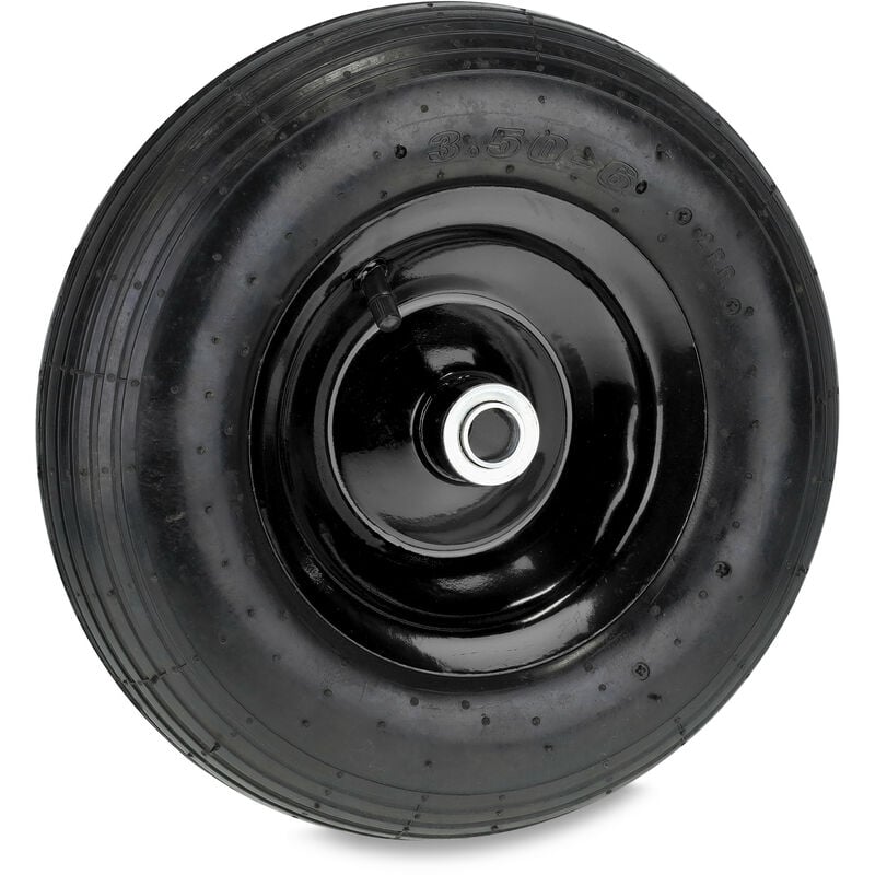 Roue de brouette, 3.50-6, pneumatique, 2PR, charge maximale : 120 kg, avec valve, jante en acier, noire - Relaxdays
