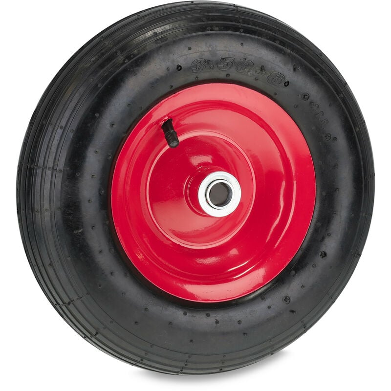 Roue de brouette, 3.50-6, pneumatique, 2PR, charge maximale : 120 kg, avec valve, jante en acier, rouge/noir - Relaxdays